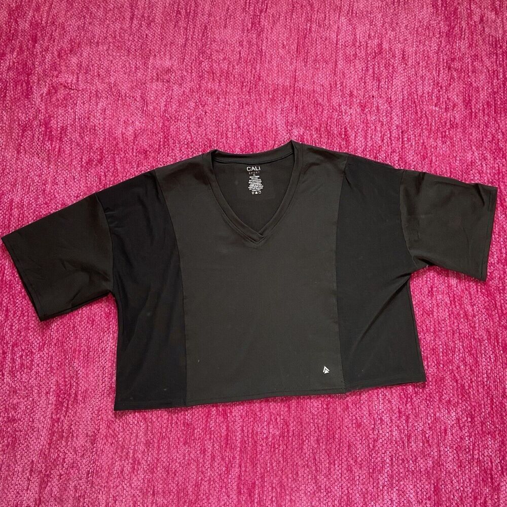 Cali Sport Activewear Crop Top Mesh Panels Black Size XL